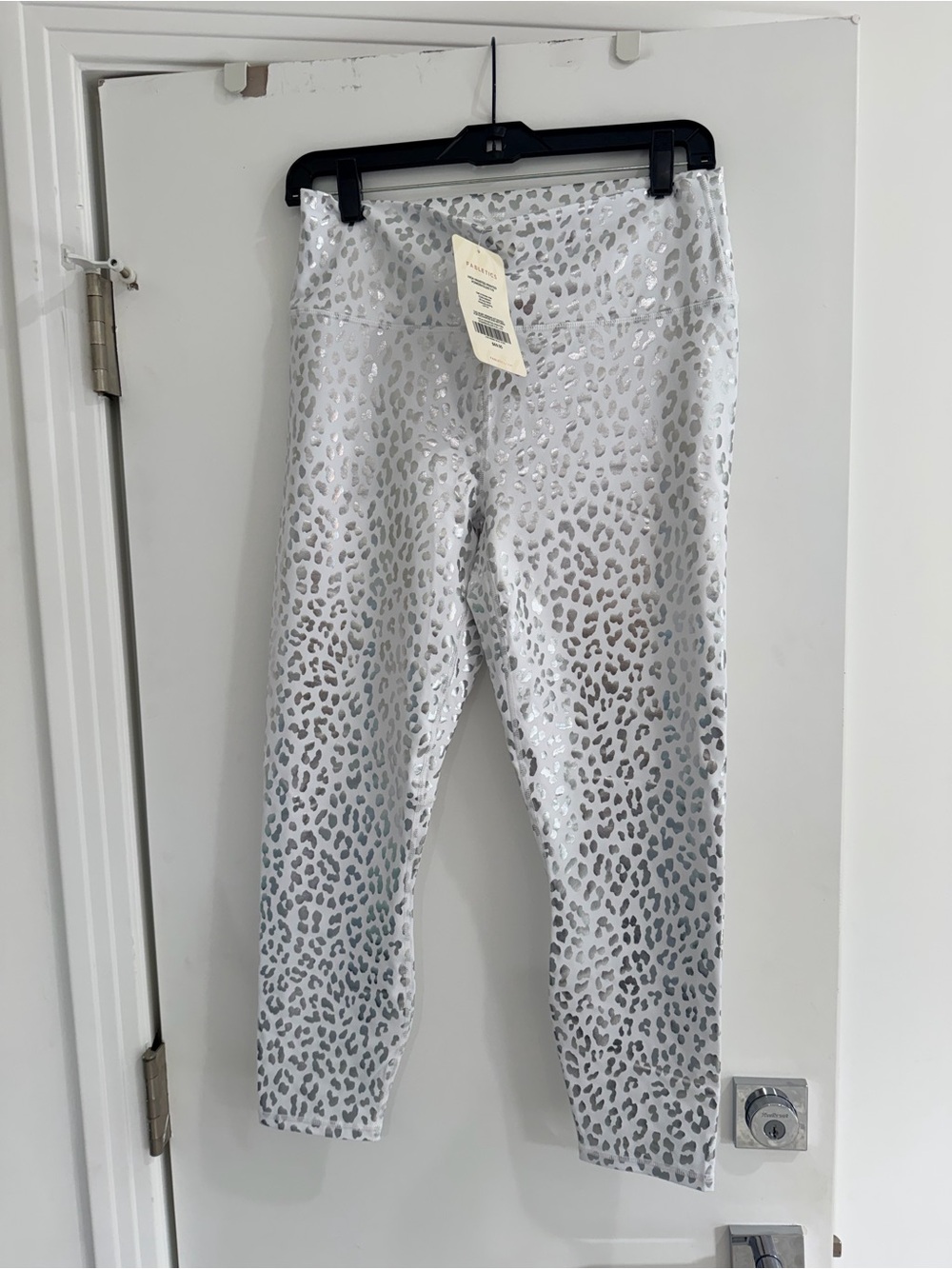 Fabletics Women’s Metallic Silver Leopard Print Leggings - NWT